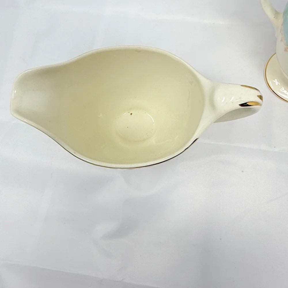 Homer Laughlin Eggshell Georgian Cream and Sugar Set Blue Gold Floral *no lid*